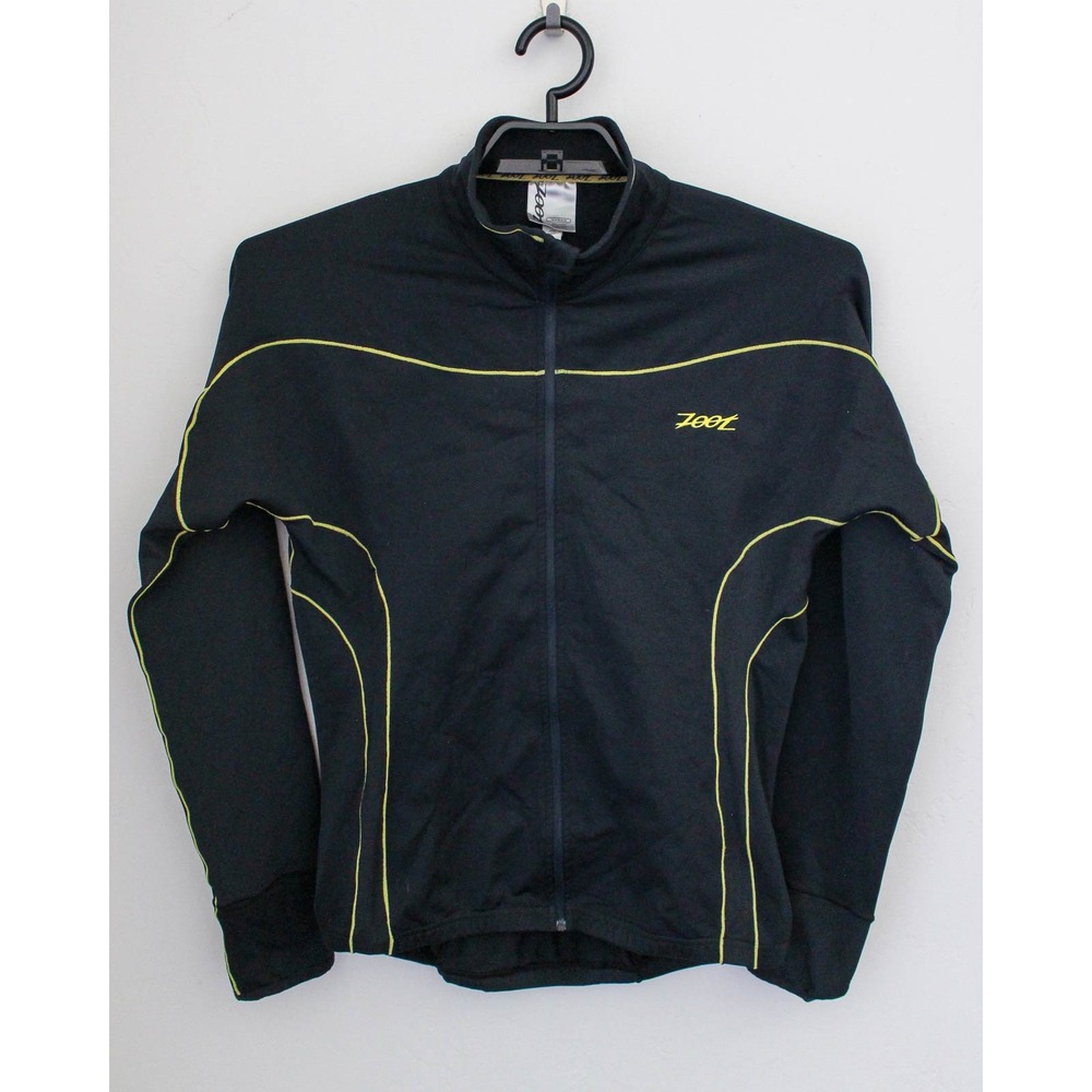 Zoot Cycling Jersey Mens Medium Black Yellow Full Zip Long Sleeve Rear Pockets